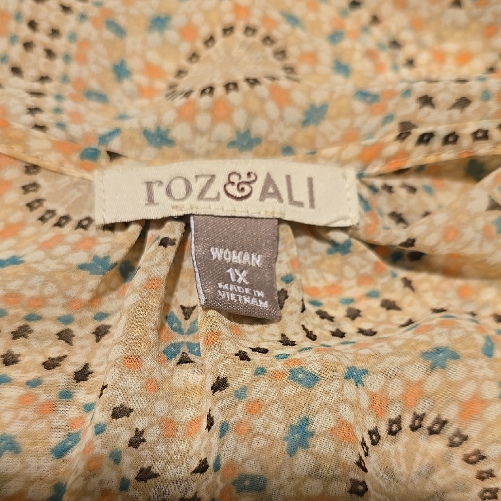 Roz & Ali Long Sleeve Boho Beachy Blouse 1X - Picture 5 of 5